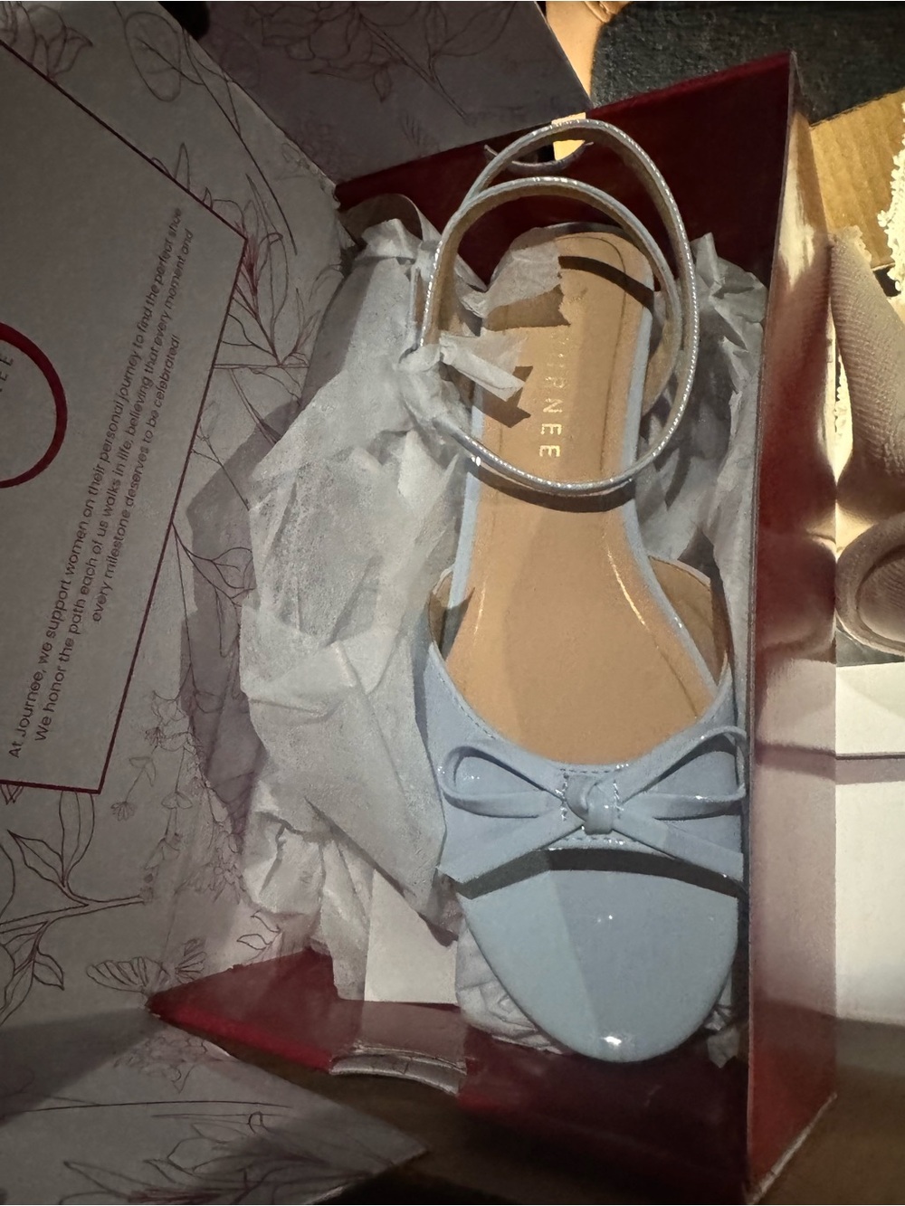 Jenni Light Blue Patent Bow Ankle-Strap Flats